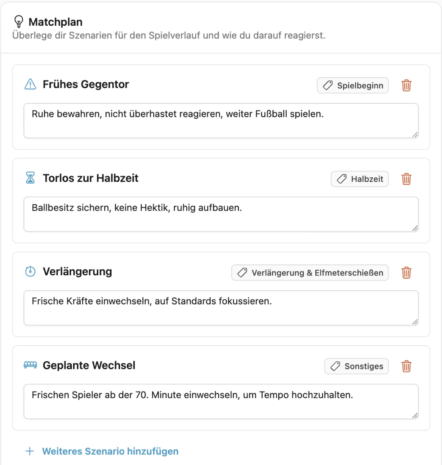 Matchplan mit Szenarien