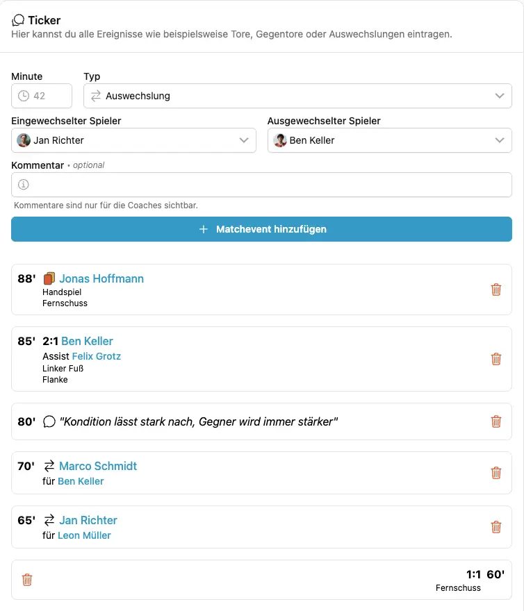 Match-Events dokumentieren