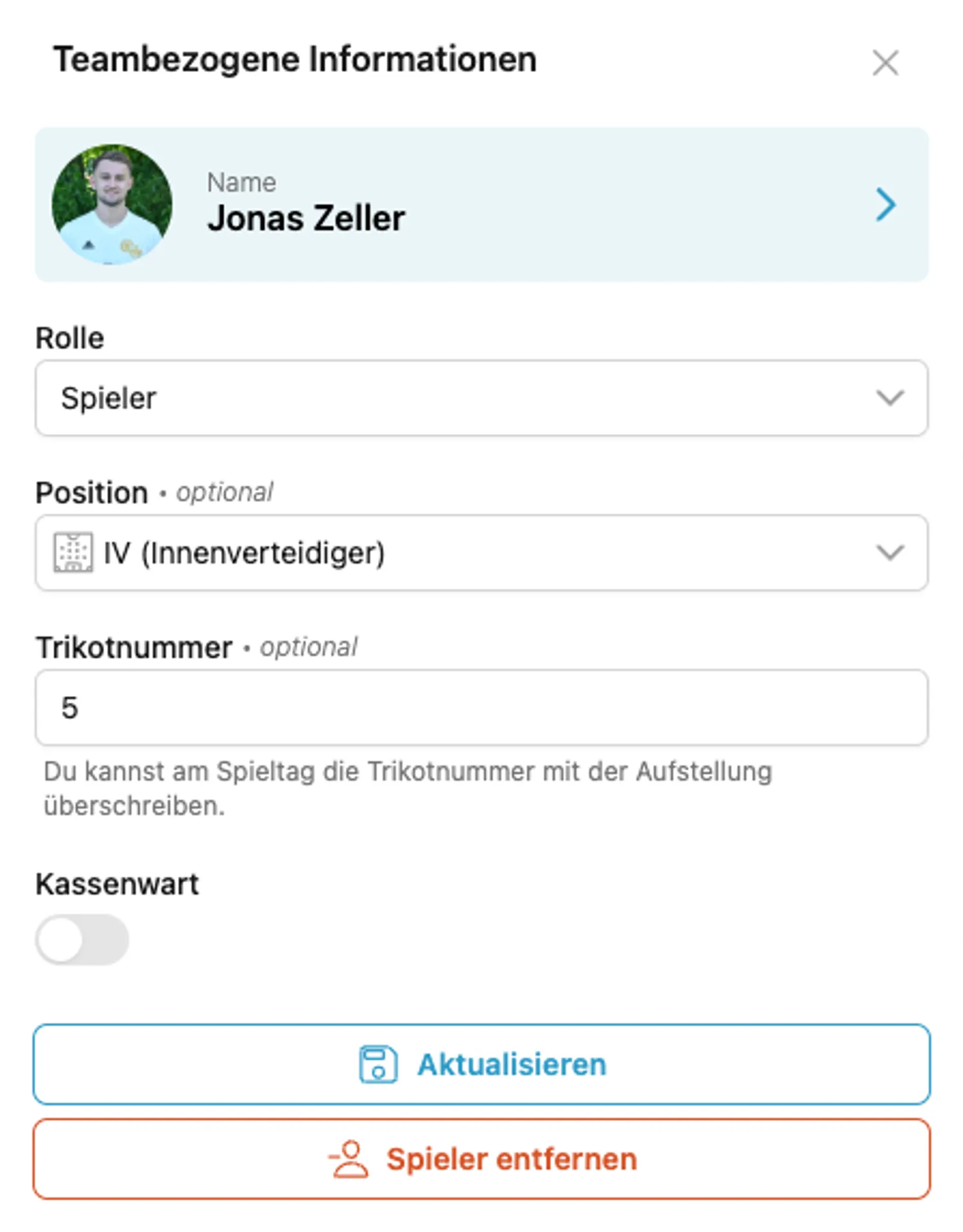 Teamdaten speichern Teamdaten speichern