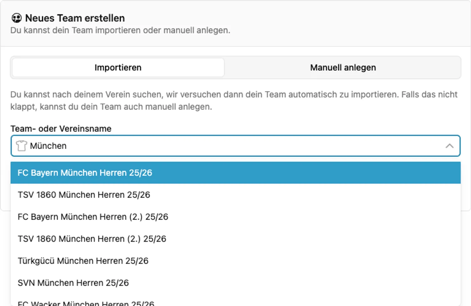Team importieren Team importieren